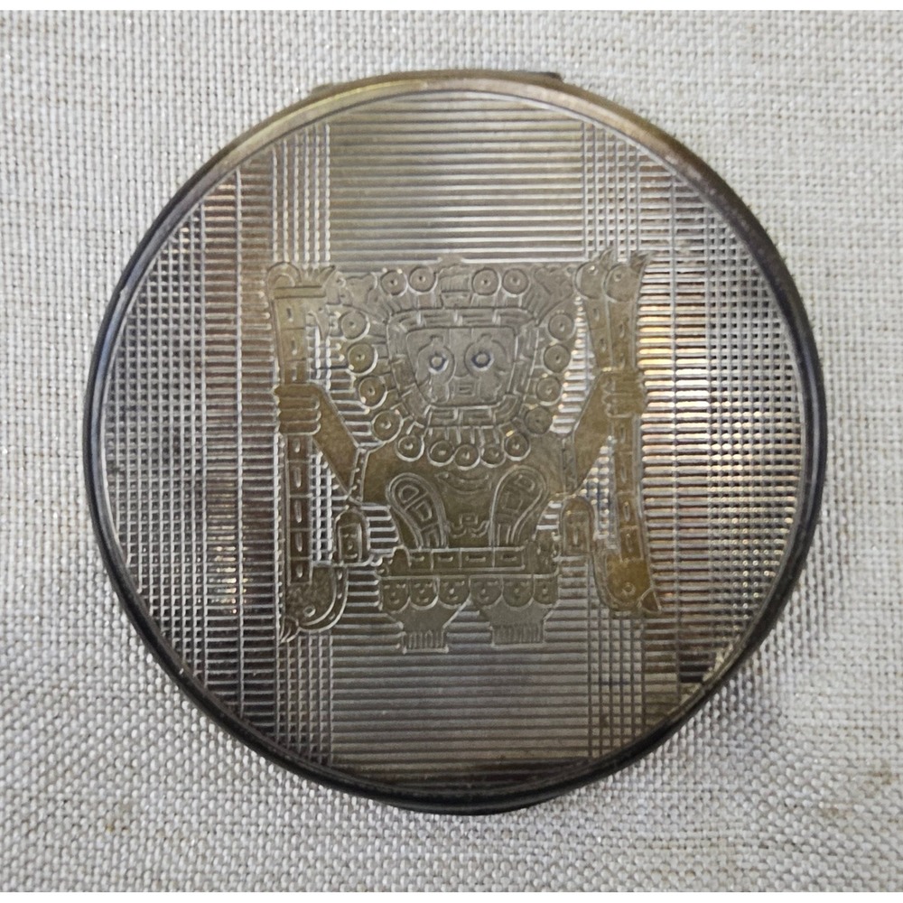 Welsch Powder‎ Compact Womens Silver 925 Peruvian Incan Sun God Vtg Mirror 132g